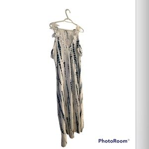 OLGORA  Maxi Dress Size L Cold Shoulder Midi Tie Dye Abstract polkadot